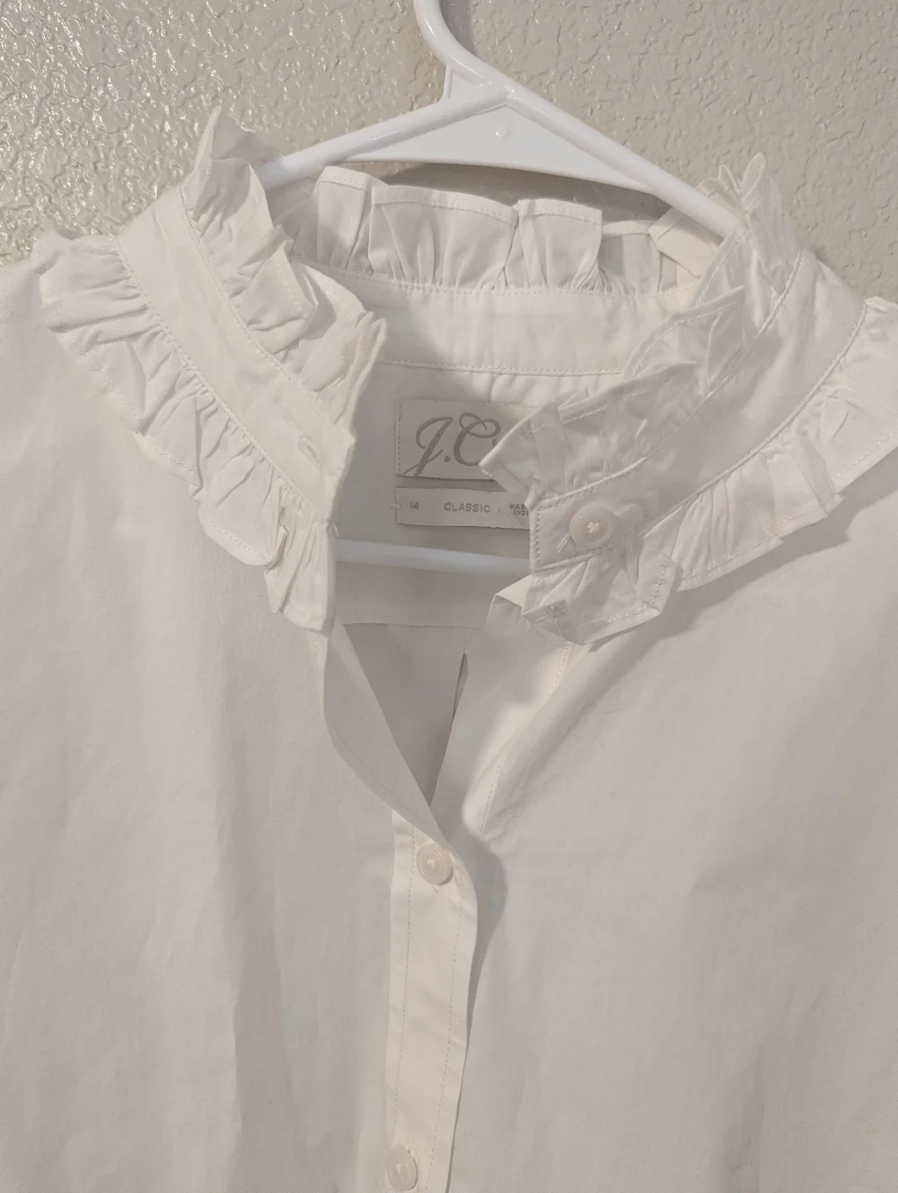 J. Crew, White Ruffle Collar Button-Down Shirt,M - Picture 6 of 6